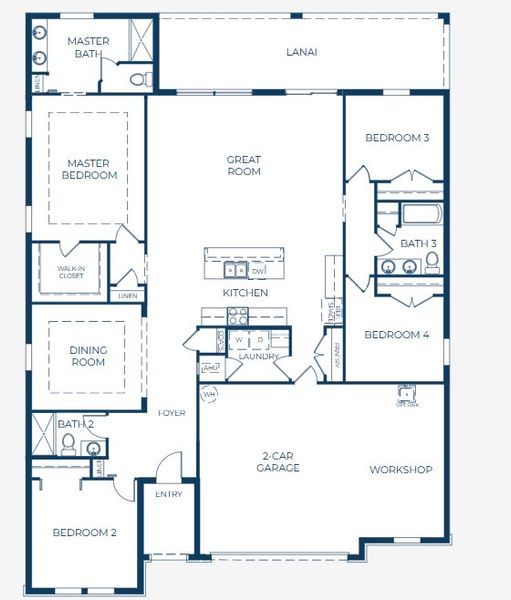 2D floor plan layout for the Huntington by Maronda Homes in Golden Gate, Naples, FL (Image 2).