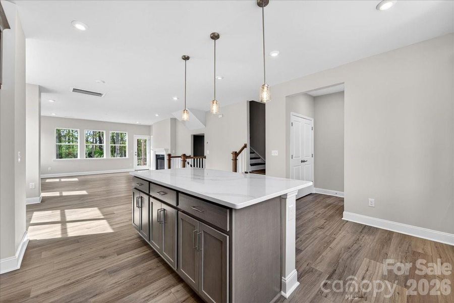 Large kitchen island providing ample storage