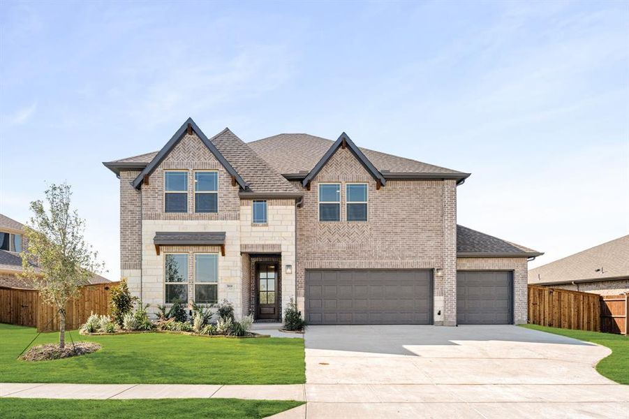 Front exterior of a new home in Waterscape Classic 60s, Royse City, TX, highlighting curb appeal (Image 2). Front exterior of a new home in Waterscape Classic 60s, Royse City, TX, highlighting curb appeal (Image 2).