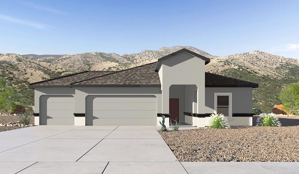 Front exterior of a new home in Sycamore Vista, Vail, AZ, highlighting curb appeal (Image 1). Front exterior of a new home in Sycamore Vista, Vail, AZ, highlighting curb appeal (Image 1).