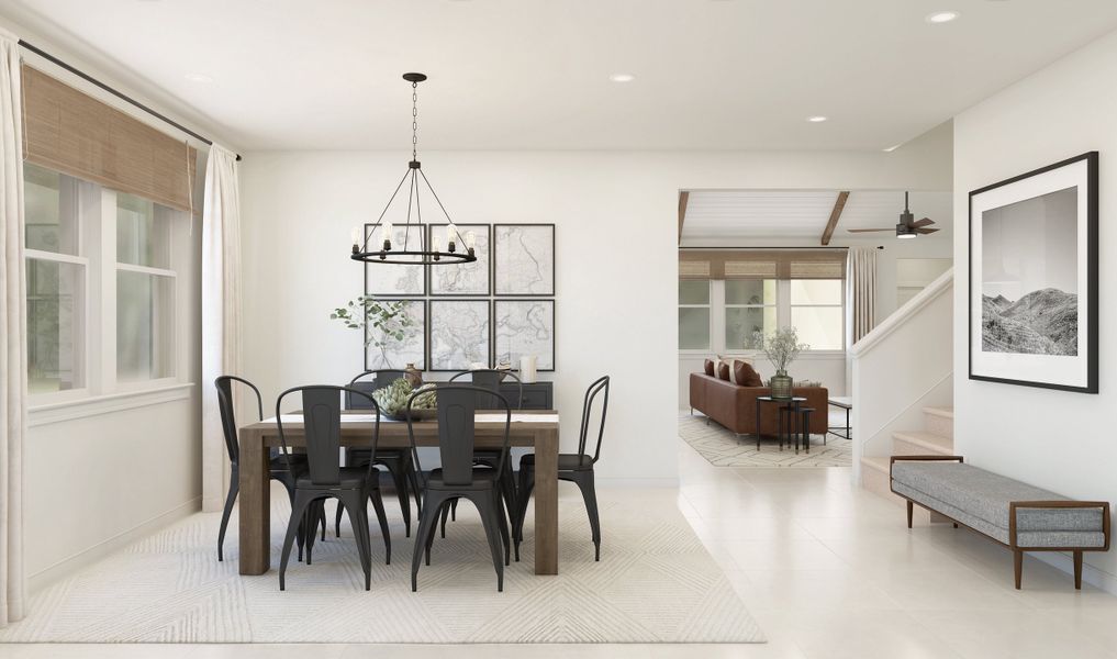 Dining room with gorgeous wood-look tile flooring