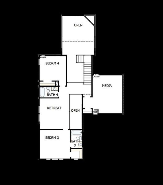 2D floor plan layout of this home in South Pointe  Cottage Series, Mansfield, TX (Image 4).