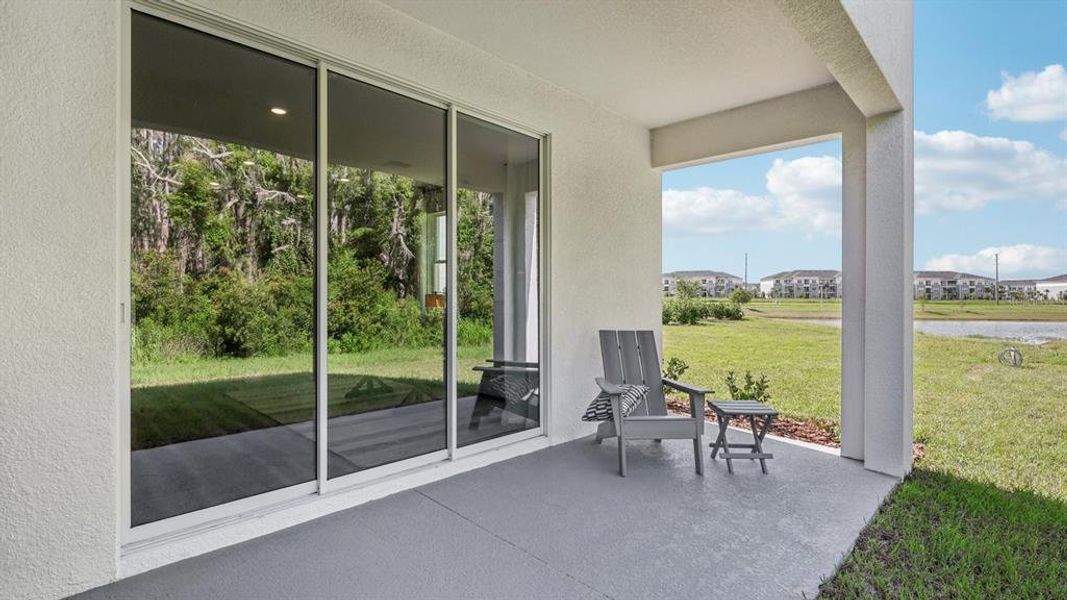 Exterior details and patio area of a home in Meadow Ridge at Epperson, Wesley Chapel (Image 3).