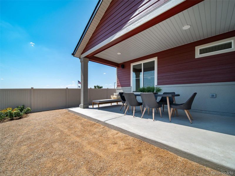 Exterior details and patio area of a home in , Aurora (Image 1).