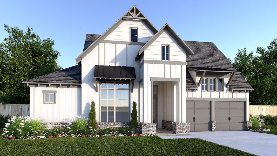 Representative exterior photo of a completed home built from the 519A by Britton Homes in Mustang Lakes, Celina, TX (Image 10). Representative exterior photo of a completed home built from the 519A by Britton Homes in Mustang Lakes, Celina, TX (Image 10).