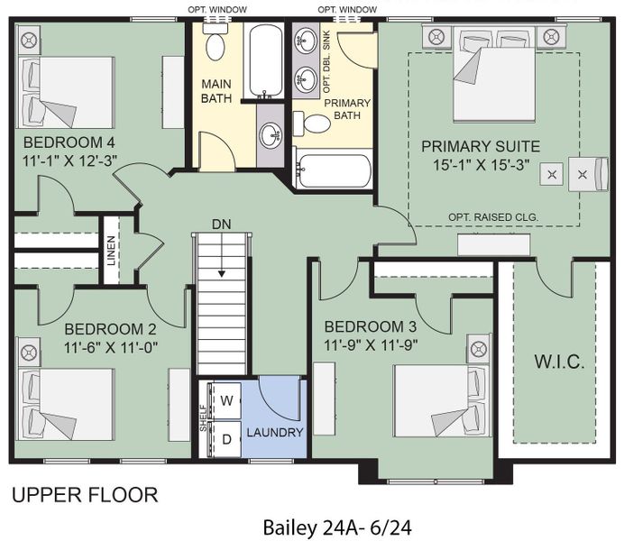 2D floor plan layout for the The Bailey by Forbes Capretto Homes in Wheatfield Crossing, North Tonawanda, NY (Image 4).