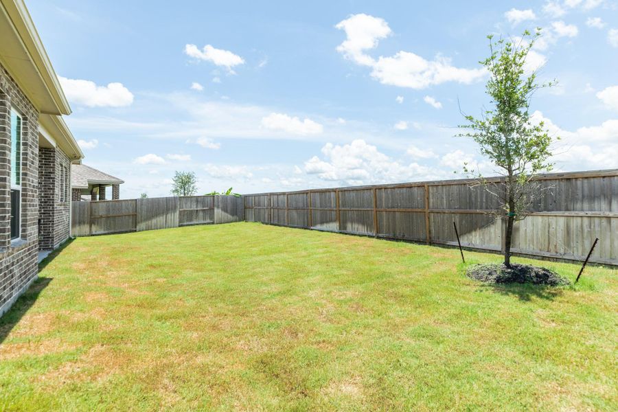 This is a spacious backyard that is fully fenced.