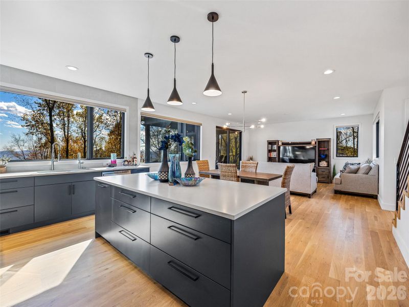 Never lose sight of your guests from the kitchen all the way to the living room and deck! Never lose sight of your guests from the kitchen all the way to the living room and deck!