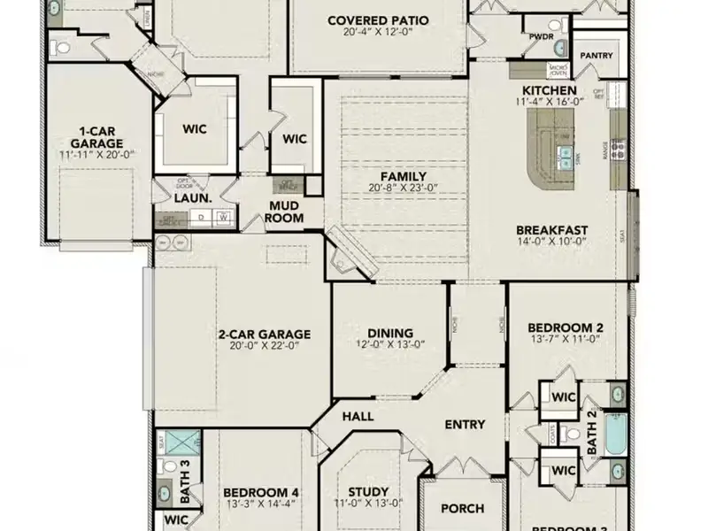2D floor plan layout of this home in Potranco Oaks, Castroville, TX (Image 2).