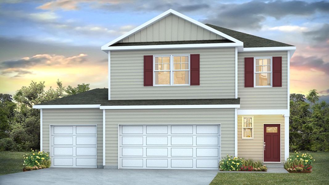 Representative exterior photo of a completed home built from the MANNING by D.R. Horton in Sutton Farm, Loris, SC (Image 1).