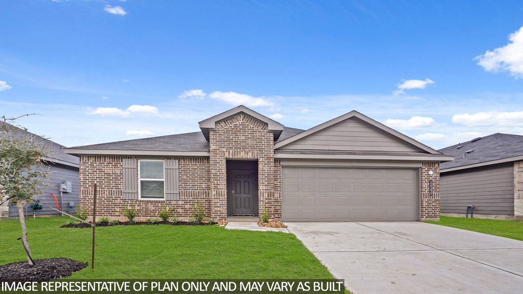 Representative exterior photo of a completed home built from the Texas Cali by D.R. Horton in Grand Pines, Magnolia, TX (Image 14). Representative exterior photo of a completed home built from the Texas Cali by D.R. Horton in Grand Pines, Magnolia, TX (Image 14).