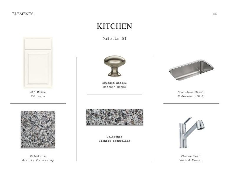 Elements Look Palette 1: Kitchen Selection Sheet (*Artist rendering used for illustration purposes only.)