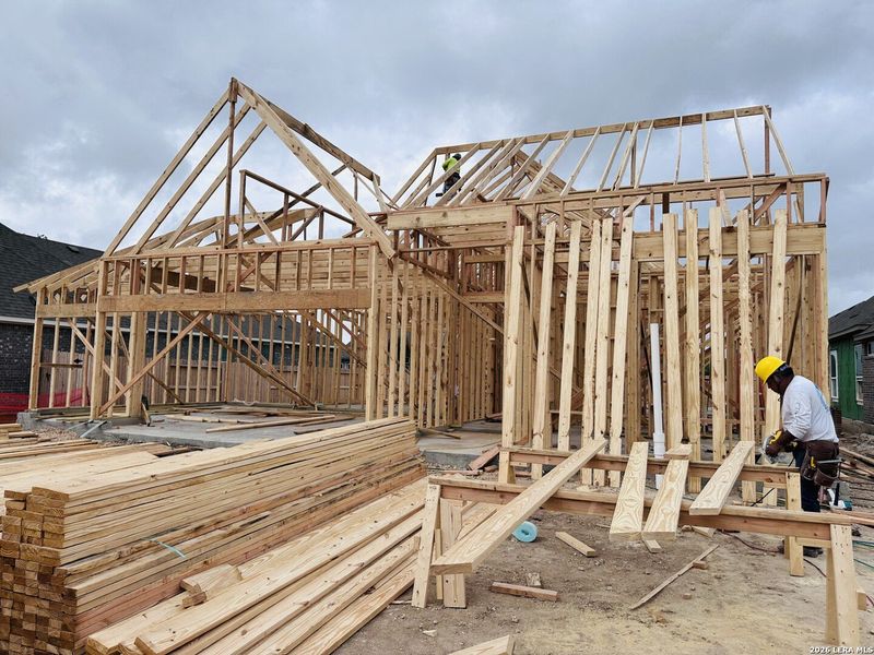 In-progress construction of a new home in Village at Three Oaks, Seguin, TX (Image 3).
