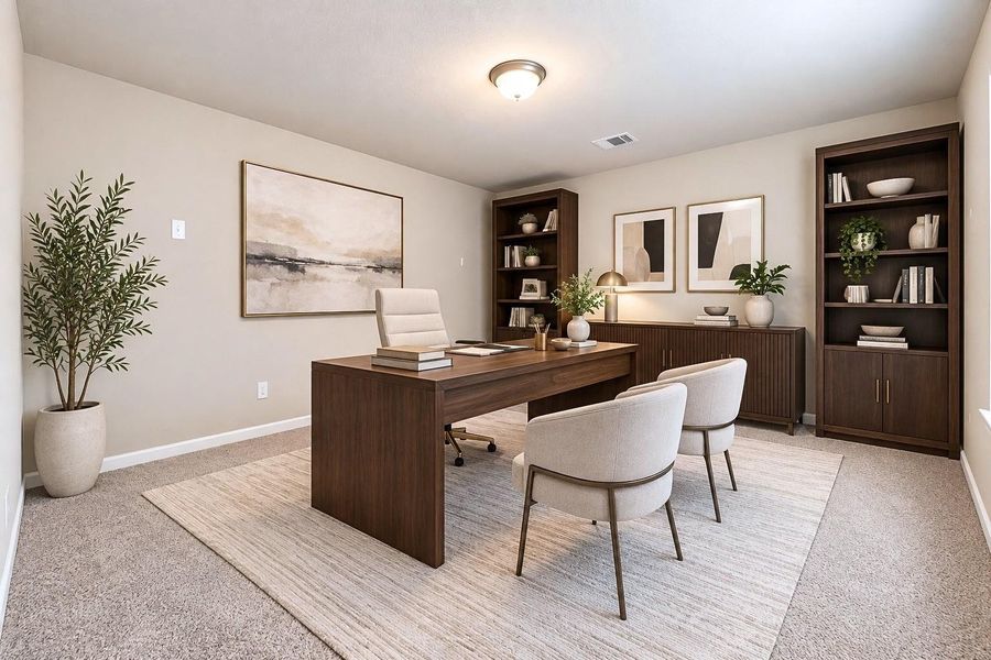 Virtual Staging Home Office: Home Office provides a dedicated workspace with ample wall space for desks, shelving, or storage.