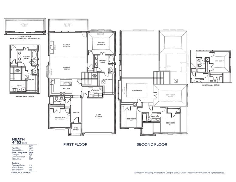 2D floor plan layout for the Heath - 4452 TP by Shaddock Homes in Tavolo Park, Fort Worth, TX (Image 3).