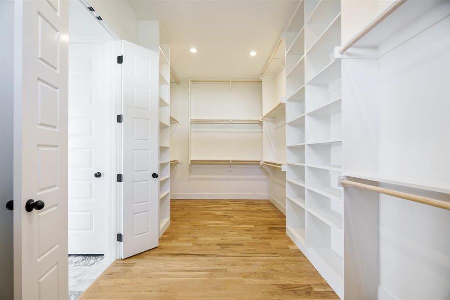 Spacious closet featuring light hardwood / wood-style floors