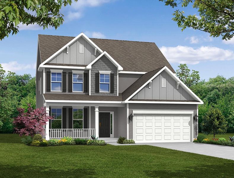 Front exterior of a new home in Oakley Pointe, Moncks Corner, SC, highlighting curb appeal (Image 1).
