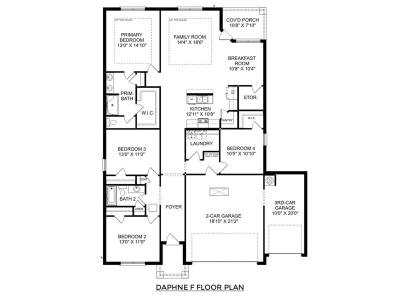 2D floor plan layout for the The Daphne F by Davidson Homes LLC in Waverly Estates, Josephine, TX (Image 4). 2D floor plan layout for the The Daphne F by Davidson Homes LLC in Waverly Estates, Josephine, TX (Image 4).