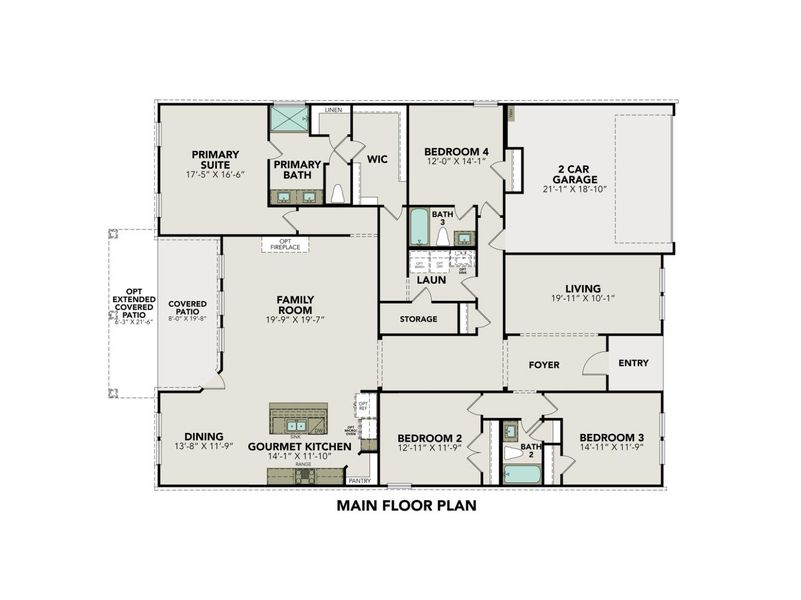 2D floor plan layout for the The Harrison D by Davidson Homes LLC in The Reserve at Potranco Oaks, Castroville, TX (Image 3). 2D floor plan layout for the The Harrison D by Davidson Homes LLC in The Reserve at Potranco Oaks, Castroville, TX (Image 3).