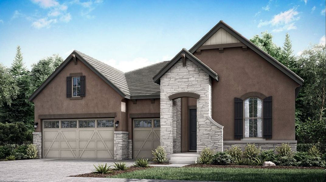 Front exterior of a new home in Red Rocks Ranch, Morrison, CO, highlighting curb appeal (Image 1). Front exterior of a new home in Red Rocks Ranch, Morrison, CO, highlighting curb appeal (Image 1).