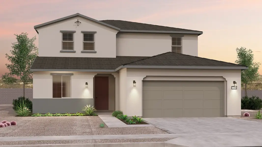 Front exterior of a new home in Alamar, Avondale, AZ, highlighting curb appeal (Image 1). Front exterior of a new home in Alamar, Avondale, AZ, highlighting curb appeal (Image 1).