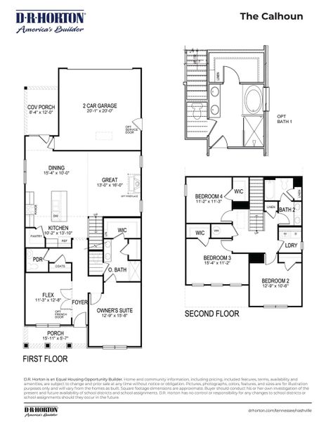 2D floor plan layout for the CALHOUN by D.R. Horton in Harvest Point, Spring Hill, TN (Image 5).
