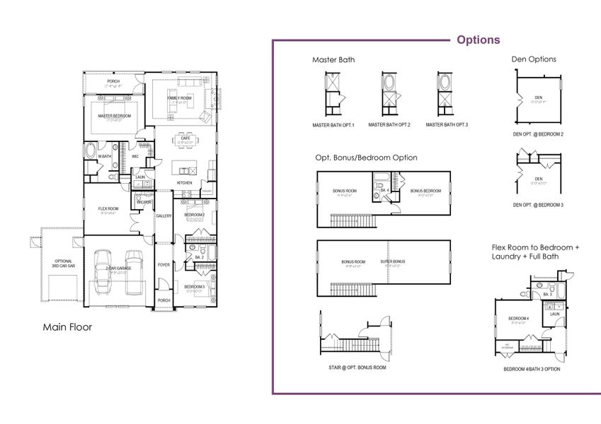 2D floor plan layout for the Batten by Hunter Quinn Homes in Beaufort County Homes, Beaufort, SC (Image 3).