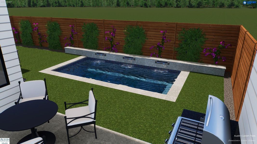 The side yard will accommodate a 16'x8' pool or supersized spa. (Pool not included.)