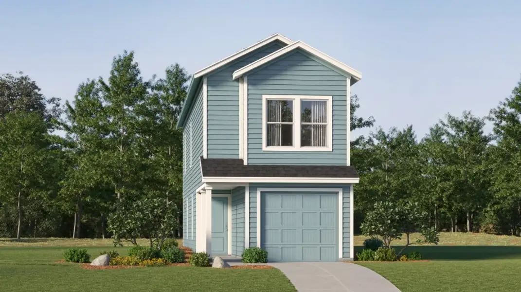Front exterior of a new home in Grace Gardens, San Antonio, TX, highlighting curb appeal (Image 1). Front exterior of a new home in Grace Gardens, San Antonio, TX, highlighting curb appeal (Image 1).