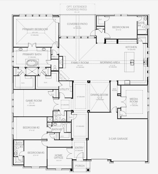 2D floor plan layout for the 4411W by Perry Homes in Enchanted Creek 1 Acre, Allen, TX (Image 3). 2D floor plan layout for the 4411W by Perry Homes in Enchanted Creek 1 Acre, Allen, TX (Image 3).