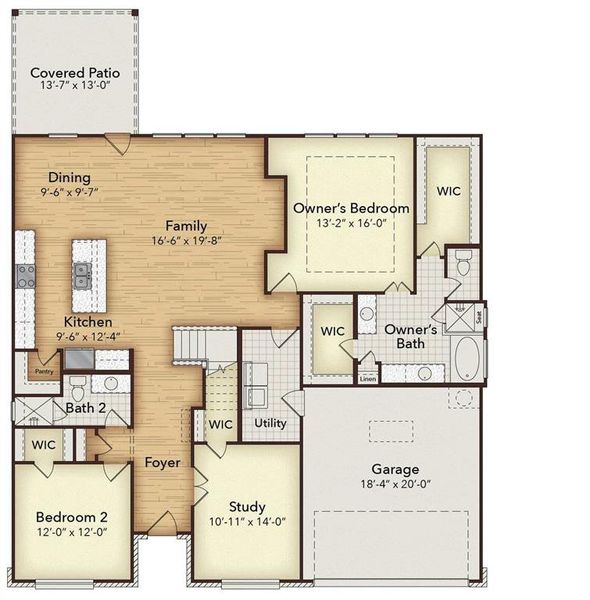 2D floor plan layout of this home in Westside Preserve - 60ft. lots, Midlothian, TX (Image 4).