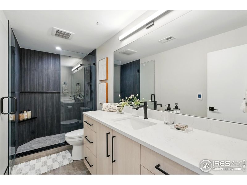 Basement bath + heated tile floors Basement bath + heated tile floors