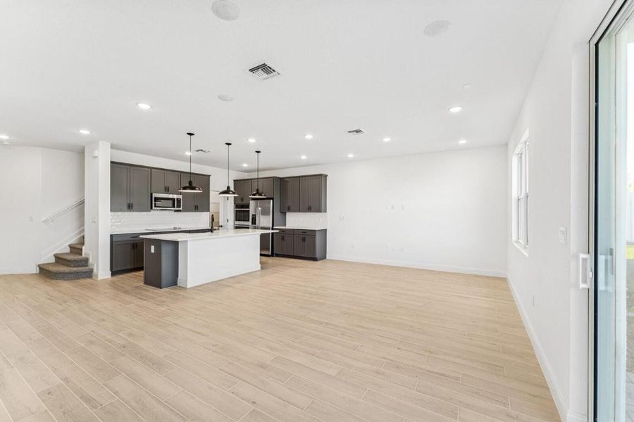 Kitchen, Great Room & Dining Area