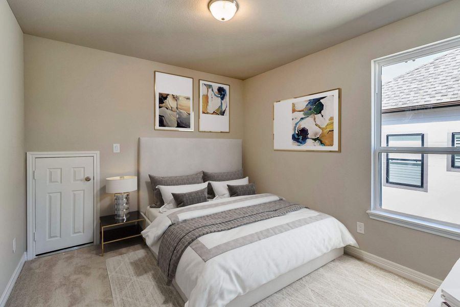 Fourth bedroom with private bath. Note: Sample product photo - actual exterior and interior selections may vary by homesite