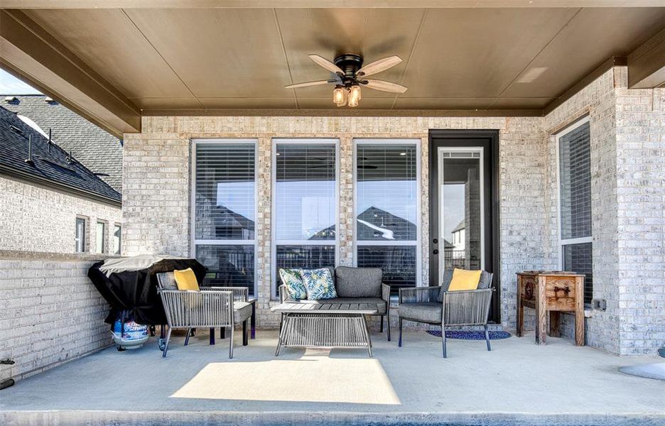 Large, covered back patio. Perfect for entertaining.