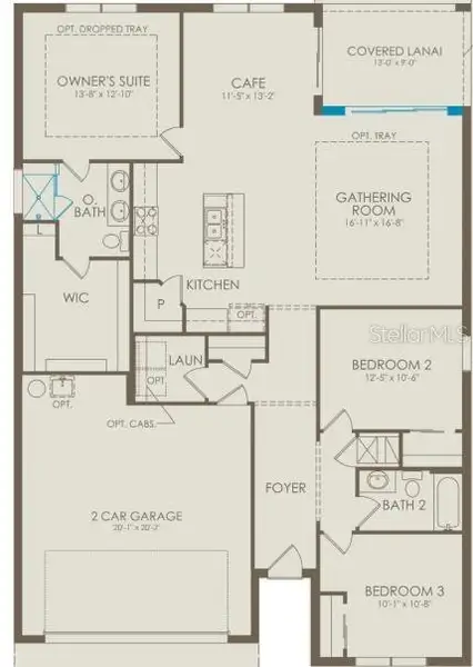 2D floor plan layout of this home in Waterstone at Halifax Plantation, Ormond Beach, FL (Image 2).