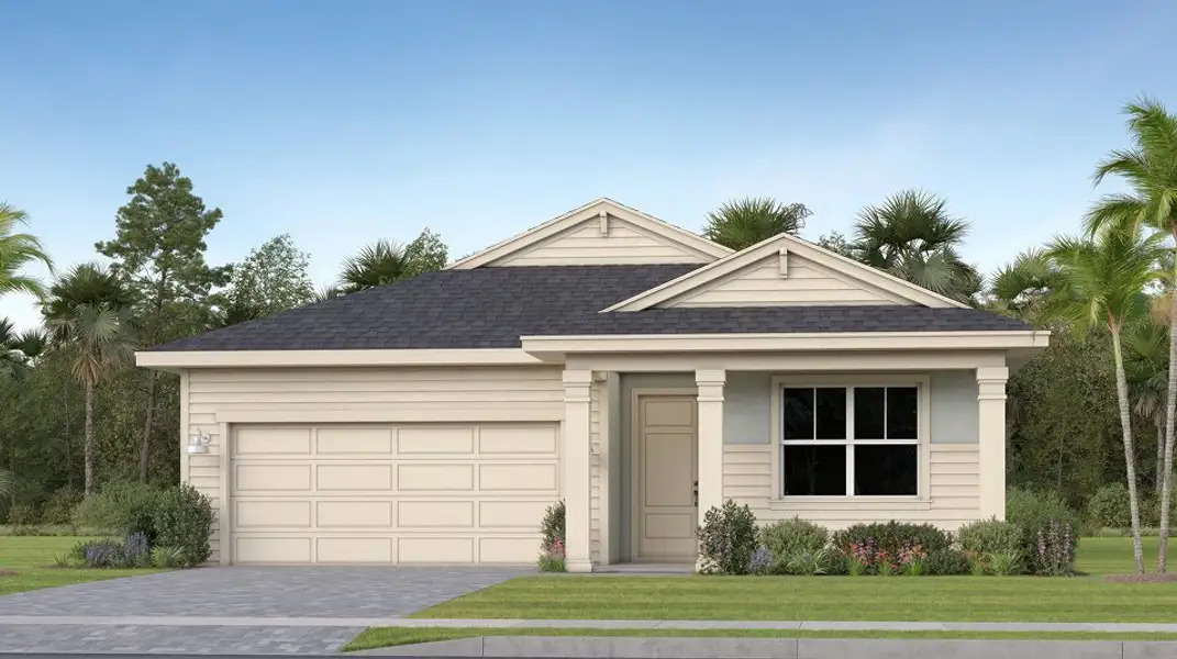 Front exterior of a new home in Glynlea Country Club, Port St. Lucie, FL, highlighting curb appeal (Image 1). Front exterior of a new home in Glynlea Country Club, Port St. Lucie, FL, highlighting curb appeal (Image 1).