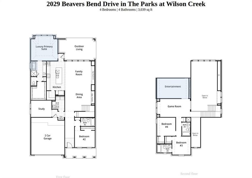 2D floor plan layout of this home in The Parks at Wilson Creek, Celina, TX (Image 3).