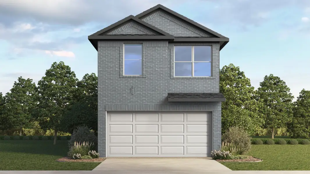 Front exterior of a new home in Lexington Village, Missouri City, TX, highlighting curb appeal (Image 1).