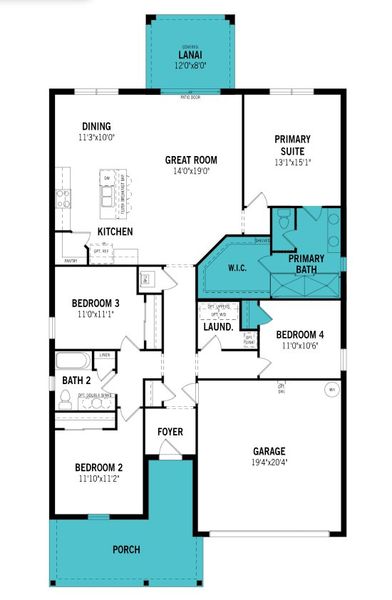 2D floor plan layout of this home in Rainwood, Clermont, FL (Image 2).
