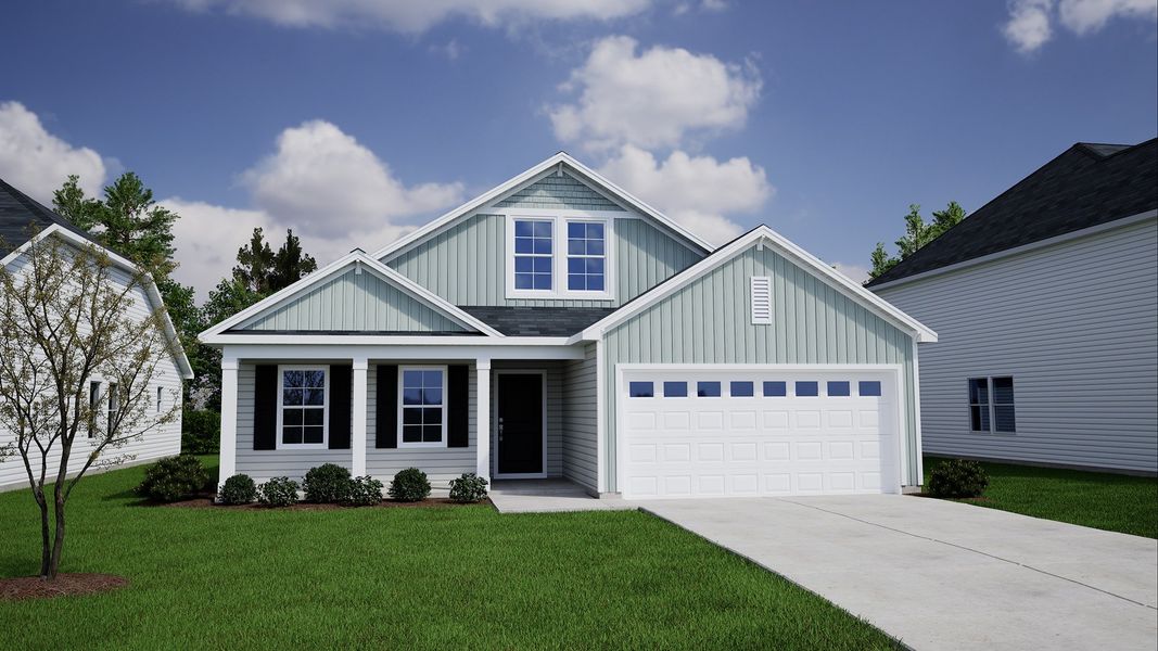 Representative exterior photo of a completed home built from the Dorchester - Genesis Value Collection by Mungo Homes in Citadel Point at Southbridge, Sneads Ferry, NC (Image 23).