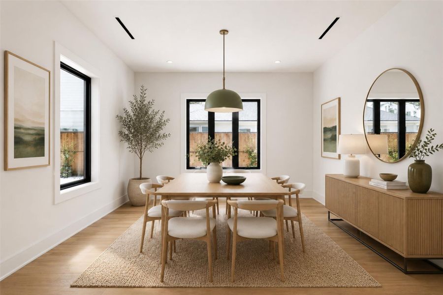 Connected to the kitchen and family room, the dining space is perfectly defined for entertaining guests or quiet nights at home. *Virtually staged.