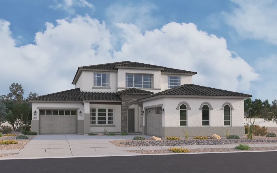 Representative exterior photo of a completed home built from the Delfino by Elliott Homes in Valencia at Granite Vista, Waddell, AZ (Image 24). Representative exterior photo of a completed home built from the Delfino by Elliott Homes in Valencia at Granite Vista, Waddell, AZ (Image 24).