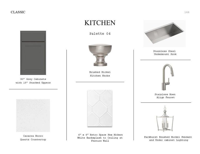Classic Look Palette 4: Kitchen Selection Sheet (*Artist rendering used for illustration purposes only.)
