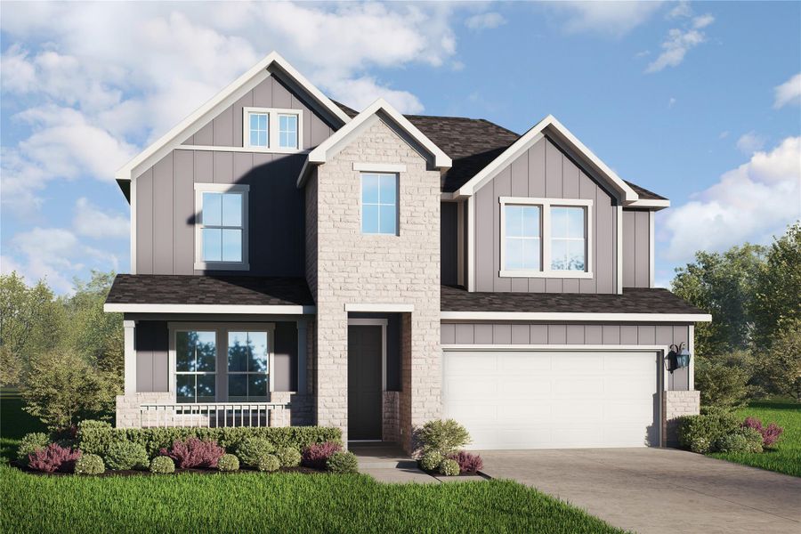 Craftsman-style house with board and batten siding, concrete driveway, roof with shingles, and a garage