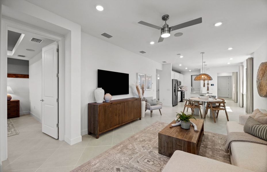 Connecting living spaces in this new construction home