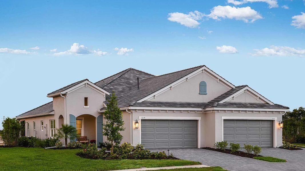 Representative exterior photo of a completed home built from the Tidewater 2B by Neal Communities in Windward Real Estate and Homes for Sale in Sarasota, FL - Neal Communities, Sarasota, FL (Image 1). Representative exterior photo of a completed home built from the Tidewater 2B by Neal Communities in Windward Real Estate and Homes for Sale in Sarasota, FL - Neal Communities, Sarasota, FL (Image 1).