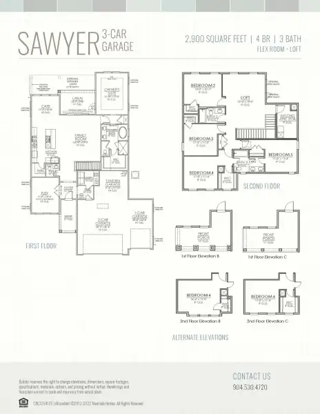 2D floor plan layout for the Sawyer by Riverside Homes in Sagebrush at EverRange, Jacksonville, FL (Image 7).