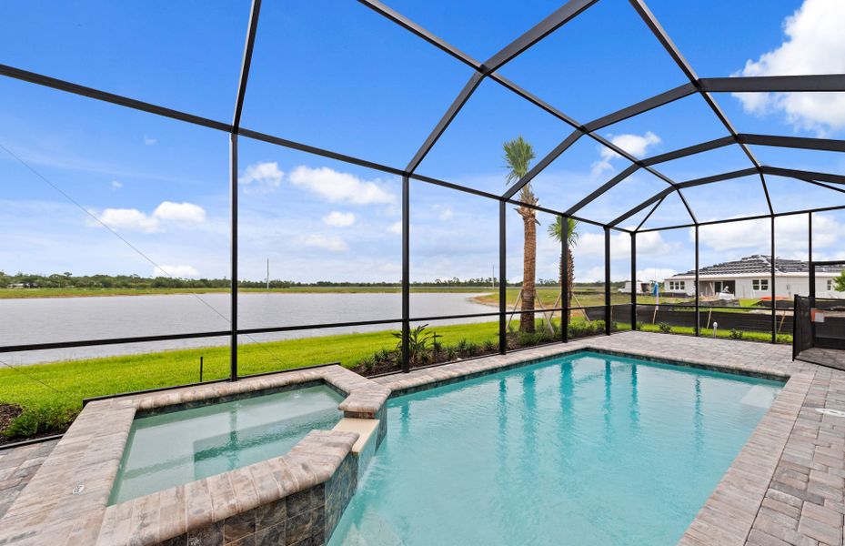 Exterior details and patio area of a home in Del Webb Oak Creek, North Fort Myers (Image 23).