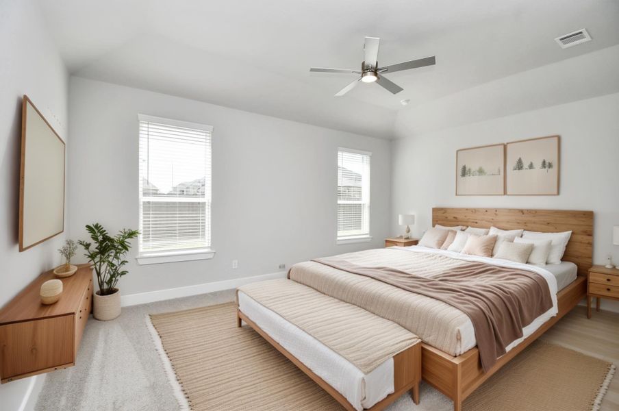 Virtually Staged - Primary Bedroom. Sample photo of completed home with similar floor plan. Actual colors and selections may vary.